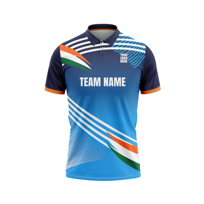 India Blue Cricket Custom Jersey With Trackpant Half Sleeve Jacquard