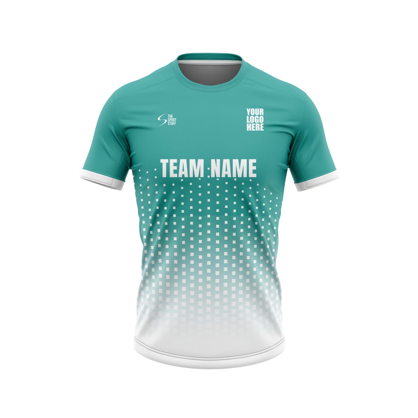 Cyan Square Football Custom Jersey With Shorts Half Sleeve Jacquard