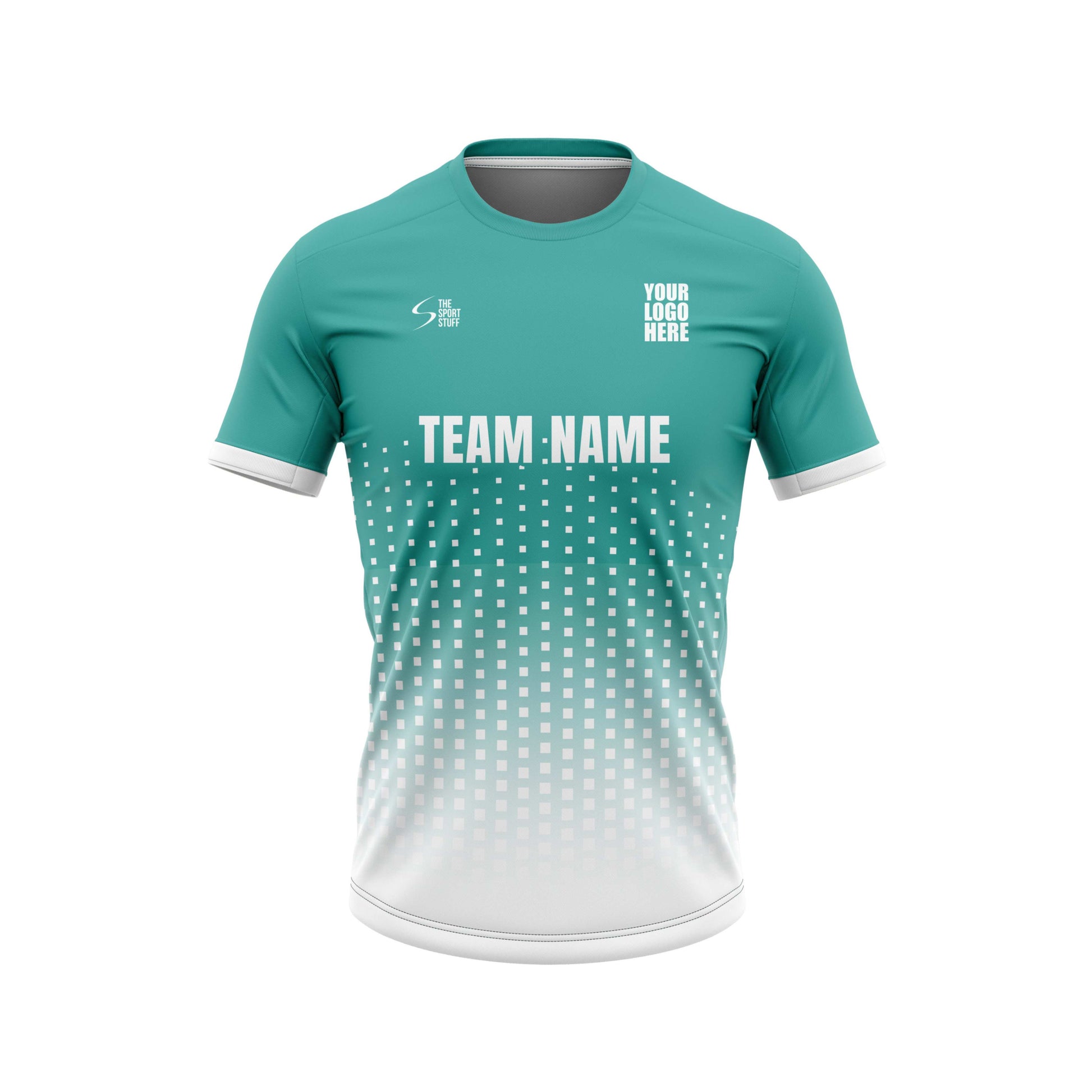 Cyan Square Football Custom Jersey With Shorts Half Sleeve Jacquard