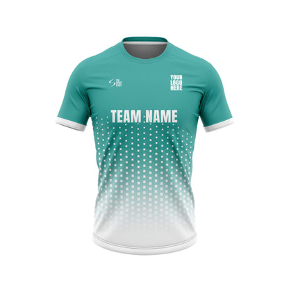 Cyan Square Football Custom Jersey With Shorts Half Sleeve Jacquard