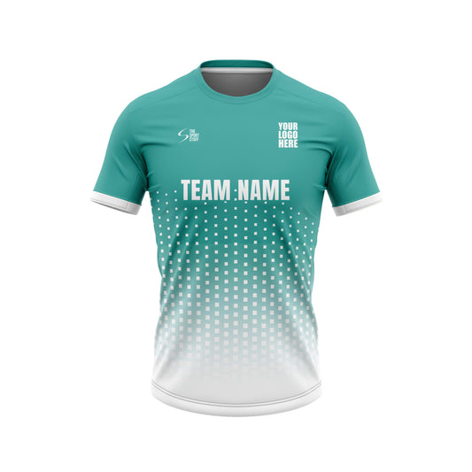 Cyan Square Football Custom Jersey With Shorts Half Sleeve Jacquard